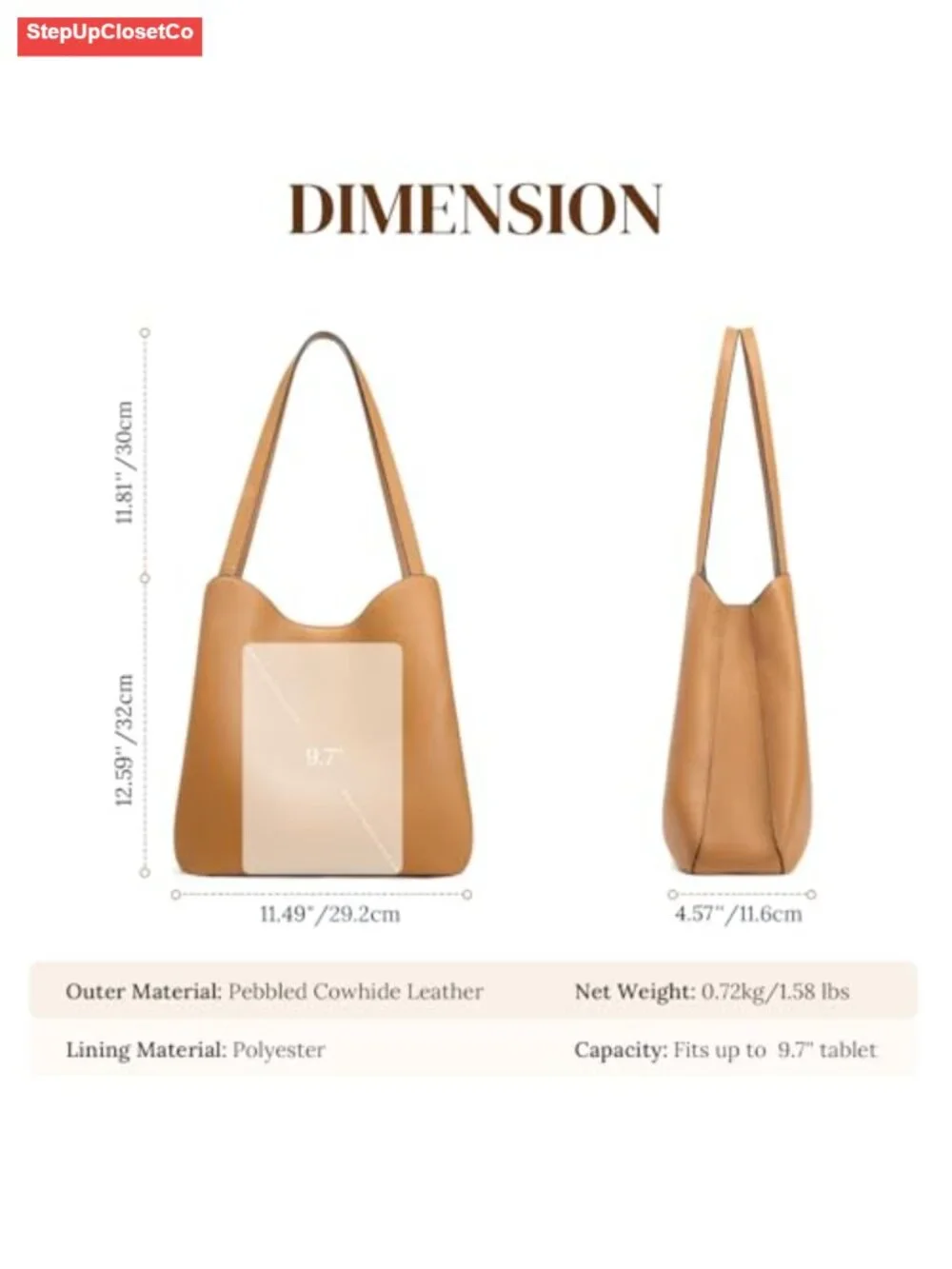 Genuine Leather Tote Bag for Women - Shoulder Handbag, Spacious Purse with